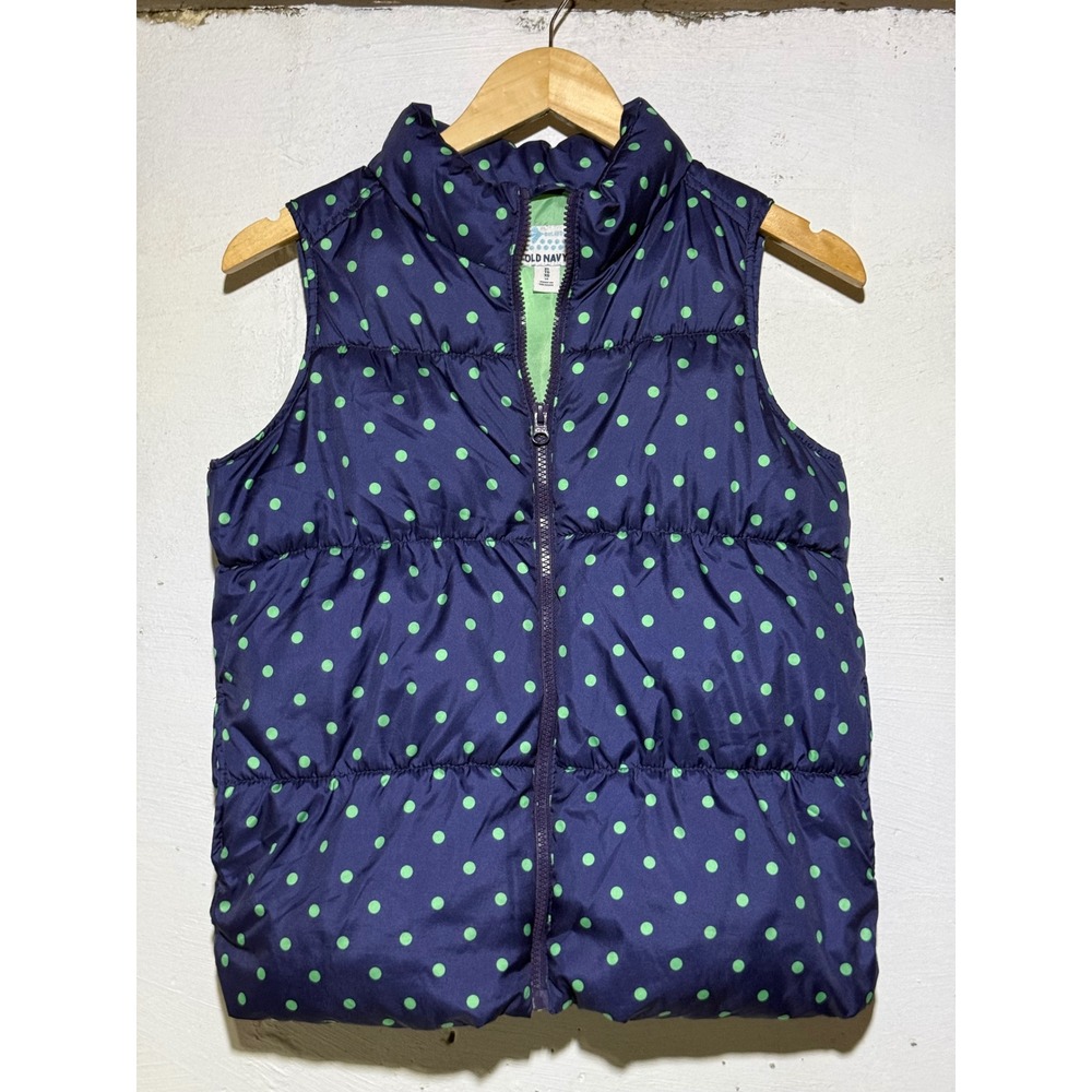 Old Navy Girls Polka Dot Puffer Vest Size XL 14 Blue Green Polyester Quilted Zip